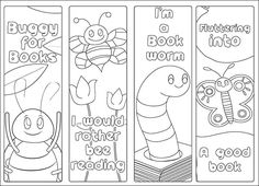 three bookmarks with cartoon characters and words