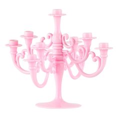 a pink chandelier with six candles in it on a white background, there is no image here to provide a caption for