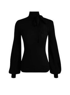 Great Shopping Zimmermann Blouson Sweater | Jumper, Puff Sleeves, Merino Wool, Black, Women's Sweaters Black Formal Tops For Fall, Formal Black Tops For Fall, Formal Solid Tops For Winter, Formal Stretch Winter Tops, Luxury Fitted Black Sweater, Luxury Black Puff Sleeve Tops, Luxury Black Sweater With Button Closure, Black Fitted Luxury Sweater, Luxury Black Knit Sweater