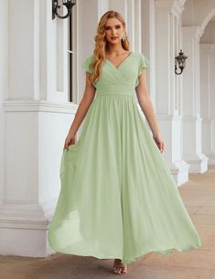 Numbersea V-Neck Bridesmaid Dress Floor Length Backless Formal Evening Dress 28024-numbersea Bridesmaid Dresses Floor Length, Stylish Prom Dress, Bridesmaid Dresses Strapless, Prom Dresses Long Lace, Floor Length Chiffon Bridesmaid Dresses, Ruffle Fabric, Lace Beach Wedding Dress, Long Sleeve Prom, Prom Dresses Two Piece