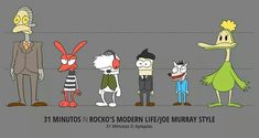 cartoon characters are lined up in a line with the words, 31 minutes to rock's modern life injury style