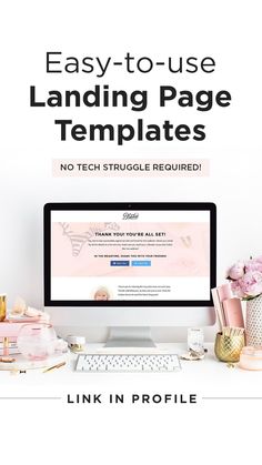 a desktop computer with the text easy to use landing page templates no tech struggle required don't pay for lead pages