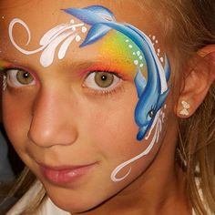 Dolphin Dolphin Skin Makeup, Ocean Face Paint, Face Painting Dolphin Easy, Mermaid Facepainting Kids Easy, Face Paint Ocean Theme, Face Painting Ideas For Kids, Face Painting Ideas, Painting Ideas For Kids