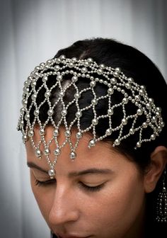 Freja Head Band in Silver – Object & Dawn Handmade Elegant Festival Headpiece, Elegant Handmade Festival Headpiece, Elegant Embellished Crown Headpiece, Adjustable Beaded Headpiece For Wedding, Adjustable Beaded Wedding Headpieces, Embellished Headpieces For Evening, Elegant Handmade Ceremonial Headpieces, Elegant Ceremonial Handmade Headpieces, Handmade Adjustable Evening Headpieces