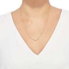 Achieve a classic look with this luxe semi-solid glitter rope chain necklace. 14K yellow gold 2.4mm width 30 inches with lobster clasp Classic 14k Gold Rope Chain Necklace With Delicate Chain, Elegant Gold Diamond Cut Rope Chain Necklace, Classic 14k Gold Delicate Rope Chain Necklace, Elegant Gold Diamond-cut Rope Chain Necklace, Gold Figaro Rope Chain Necklace, Classic Gold Rope Chain Necklace With Figaro Detail, Gold Classic Figaro Rope Chain Necklace, Formal 14k Gold Figaro Rope Chain Necklace, Classic Yellow Gold Wheat Chain Rope Necklace