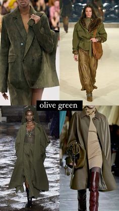 Autumn 2024 Color Trends, Olive Skin Tone Color Palette Clothes, Olive Leather Jacket, Olive Green Coat Outfit, Green Olive Aesthetic, Olive Color Outfits, Green Olive Outfit, Olive Green Jacket Outfit, Outfits With Olive Green