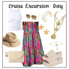 the cruise excursion day outfit is colorful and fun