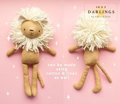 two handmade sheeps are shown on a pink background with stars and the words darungs written below them