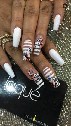 White Nails With Designs, Her Nails, Pretty Nail Designs, Colorful Nail Designs, Creative Nails