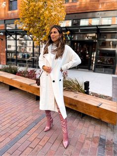 Date night / holiday outfit— oversized sweater jacket + patent OTK boots Denver Travel Guide, Oversized White Sweater, White Sweater Jacket, Denver Travel, White Oversized Sweater, Christmas Wax Melts, Spicy Margarita, Bachelorette Ideas, Weekend Itinerary