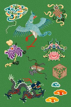 Oriental Chinese psd decorative ornaments colorful collection | free image by rawpixel.com / Baifern Tibet Illustration, Orientalism Art, Chinese Art Style, Chinese New Year Art, Ornament Clipart, Chinese Graphic, Chinese Ornament, Chinese Dragons, Dragon Logo