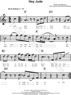 sheet music with the words hey jude