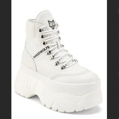 -Never Worn -Brand New With Box/Tissue/Dust Bags -Size Is Small For Me, Missed Return Window White Combat Boots, Chunky Platform Sneakers, White Leather Boots, Naked Wolfe, Leather Lace Up Boots, White Boots, Platform Sneaker, Chunky Platform, Chunky Boots