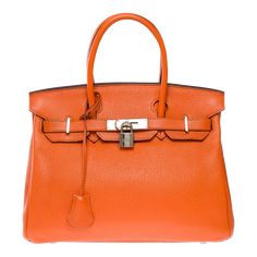 Hermes Bright Birkin 30 Handbag In Orange H Togo Leather, Shw on Chairish.com Luxury Handheld Satchel With Silver-tone Hardware, Orange Handheld Leather Bag, Handheld Orange Leather Bag, Modern Orange Bag With Top Carry Handle, Orange Top Handle Bag For Office, Orange Top Handle Office Bag, Orange Travel Bag With Silver-tone Hardware, High-end Tote Satchel With Silver-tone Hardware, Cognac Bag With Silver-tone Hardware And Top Handle