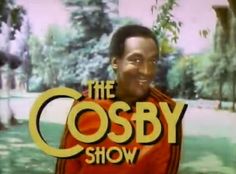 the cosby show logo with an image of a smiling man in a red jacket