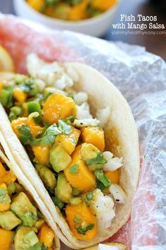 fish tacos with mango salsa and avocado