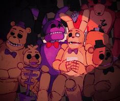 a group of cartoon bears standing next to each other