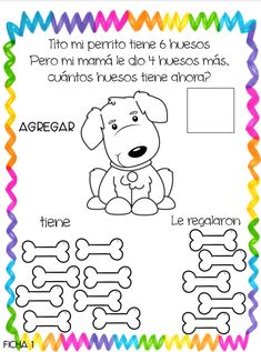 a coloring book with a dog and bones on it, which is part of the spanish language