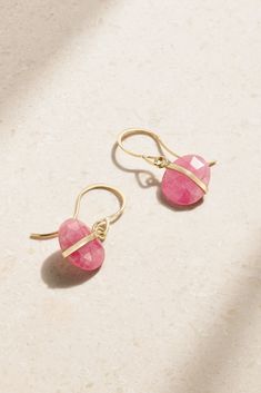 Melissa Joy Manning's earrings have been made by hand from 14-karat recycled gold in the label's 'Green Certified' studio using traditional metalsmith techniques. They hold faceted pink sapphires - look closely and you can see the naturally occurring flecks and subtle color differences between them. Elegant Pink Sapphire Earrings In Yellow Gold, Elegant Pink Gold Pink Sapphire Earrings, Classic Pink Gemstone Earrings, Elegant Pink Enamel Earrings, Melissa Joy Manning, Pink Sapphire Earrings, Sapphire Earrings, Recycled Gold, Fall Shopping