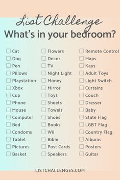 a list with the words, what's in your bedroom? and other things to do