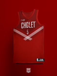 a basketball jersey hanging on a wall with the name cholet 5 printed on it