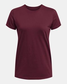 Super-soft, cotton-blend fabric provides all-day comfort|Ribbed collar Casual Solid Color Under Armour Tops, Casual Under Armour Tops, Casual Heather Maroon Cotton Top, Heather Maroon Crew Neck Cotton Top, Athletic Tops Women, Short Sleeve Shirt Women, Heather Black, Sports Shirts, Short Sleeve Shirt