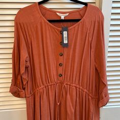 Nwt, Never Worn, Linen-Blend Midi Dress From Downeast. Full Skirt Is Fully Lined. Drawstring Waist And 3/4 Sleeves With Cute Button Detail. It Has Pockets! Casual Tunic Maxi Dress For Brunch, Linen Blend Dress, Full Skirt, Button Detail, Drawstring Waist, Linen Blend, Midi Dress, Womens Dresses, Skirt