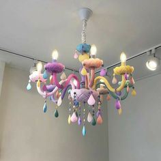 a colorful chandelier hanging from the ceiling