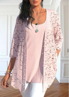 Color:Light Pink;Size:S;Size:M;Package Contents:1 X Tank Top , 1 X Cardigan;Style:Casual; Sleeveless Cardigan Outfit, Tank Top And Cardigan, Pink Lace Blouse, Summer Items, Waistcoat Dress, Cardigan Casual, Cardigan Style, Best Tank Tops, Fairy Figurines