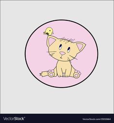 a cat with a bird on its head sitting in a round pink frame, the image is