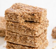 several pieces of granola are stacked on top of each other