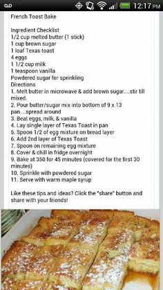 the recipe for french toast cake is shown