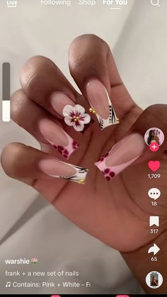 Hibiscus Flower Nails, French Tips, Acrylic Nails Coffin, Hibiscus Flower, Pretty Acrylic Nails, Dope Nails, Stiletto Nails, Flower Nails