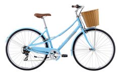 a blue bicycle with a basket on the front