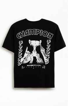 Stand out from the crowd with the Trophy T-Shirt from Champion. Crafted with premium materials and featuring Japanese text and a Champion trophy back graphic, this tee is a symbol of athletic excellence and timeless style.


	Solid color tee
	Short sleeves
	Crew neckline
	Champion graphics
	Champion logo C embroidery on sleeve
	Standard fit
	Machine washable Champion Trophy, Japanese Text, Logo C, Champions Trophy, Champion Logo, Champion Shirt, Just Style, Top Graphic Tees, Embroidery Logo