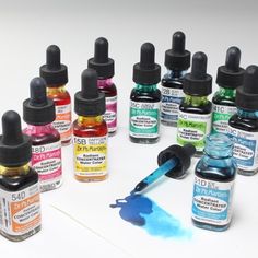 many different colors of ink are shown in this image