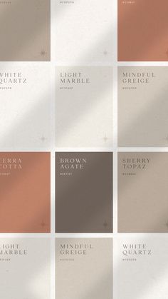 many different shades of white and brown are shown in the same color scheme, each with their own name