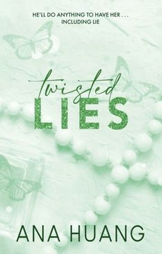 a book cover for twisted lies with beads and butterflies on the table next to it