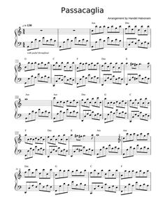 the music score for passacaglia, with notes in english and italian language