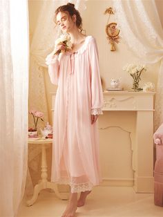 This price is for a nightgown only, others are not included.   	 		 			Size 			XS 			S 			M 			L 			XL 		 		 			Full Length 			119 			122 			125 			128 			128 		 		 			Shoulder to Sleeve Length 			64.4 			65.7 			67 			68.3 			69.6 		 		 			Bust 			87 			91 			95 			99 			103 		 		 			Neck Circumference 			69 			70.5 			72 			73.5 			75 		 		 			Hem Circumference 			159 			163 			167 			171 			175 Long Sleeve Lace Trim Sleepwear For Sleepovers, Pink Long Sleeve Sleepwear For Night, Pink Long Sleeve Nightgown For Nighttime, Long Sleeve Lace Trim Sleepwear For Bedtime, Long Sleeve Lace Trim Robe For Bedtime, Pink Long Sleeve Nightgown, Long Sleeve Nightgown With Lace Trim For Sleepover, Pink Long Sleeve Dresses For Night, Feminine Long Sleeve Night Robe