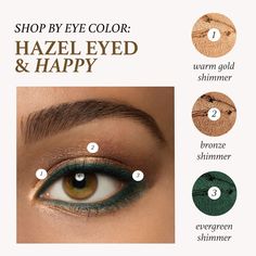 This kit includes three beautiful Eyeshadow 101 shades in both matte and shimmer finishes, all expertly curated to enhance the look of brown eyes. Each rich, pigment-packed eyeshadow stick glides smoothly across your lid for easy color. Use the built-in smudger to blend your look to perfection. Turquoise Eyeshadow, Hazel Green Eyes, Eyeshadow For Green Eyes, Mary Kay Eyes, Brown Spots On Skin, Hazel Eye Makeup, Bronze Eyeshadow, Beautiful Eyeshadow, Beginners Eye Makeup