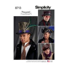 Simplicity Sewing Pattern Men's Hats  Size :  US: S-L  EU: P-G FR: P-G  After receiving your package, there will be a warning that states do not cut while opening. This is very important because cutting the package with scissors will damage the product and no refunds will be issued. We know what product we put in to the package and we only put high quality products prior to mailing out. All patterns are new with factory folds and instructions. Designed and manufactured in the USA. Thank you for Hat Sewing, Sewing Templates, Pirate Hat, Costume Sewing Patterns, Hat Patterns To Sew, Costume Patterns, Pattern Pieces, Pattern Brands, Men's Hats