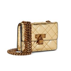 This Micro Brixton Plate bag features a metallic gold exterior with overstitch quilting detail across the front. There is an antiqued brass branded plate on the front flap. 7.5cm (H), 11cm (L), 3cm (D) Strap length: 121cm Can fit classic credit cards Interior: Monogrammed interior lining Exterior: Leather alternative Style number: 2610661409 Gold Kurt Geiger Bag, Micro Kurt Geiger, Alternative Style, Gold Bag, Croc Print, Best Wallet, Kurt Geiger, Small Leather Goods, Leather Goods