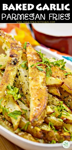 baked garlic parmesan fries on a white plate