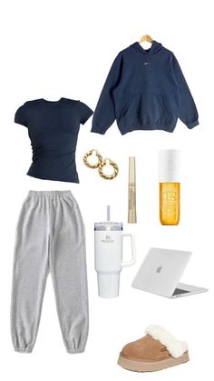 #outfit #outfitoftheday #outfitideas  #outfits #outfitinspo #outfitsbacktoschool #outfitstyle #winteroutfit #y2koutfit #falloutfit White Stanley Cup, White Stanley, Blue Hoodie Outfit, Sweatpant Outfits, Gray Sweatpants Outfit, Comfy School Outfits, Outfit Ideas For School, Cute Sweatpants Outfit