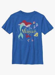 the little mermaid t - shirt is shown in blue