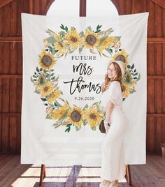 Sunflower Bridal Shower Photo Backdrop Design - Blushing Drops Sunflower Backdrop, Bridal Shower Photo Backdrop, Bridal Shower Props, Shower Photo Backdrop, Sweetheart Table Backdrop, Sunflower Wedding Decorations, Rustic Wedding Backdrops, Sunflower Themed Wedding, Sunflower Bridal Shower