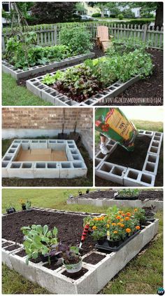 the garden is ready to be planted and put in an old cinder block planter