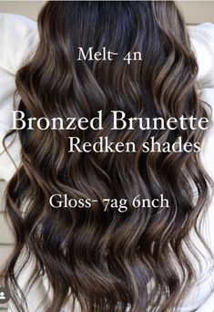 Redken Shades Eq Formulas Brown All Over, Dark Brown Hair With Blue Eyes, Redken Shades Eq Formulas Brown Ash, Brunette Redken Formulas, Hailey Bieber Hair Color Formula, Brunette Toner Shades, Dimensional Brunette Redken Formula