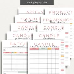 six printable candles labels with the words candles and candle labels in pink on them